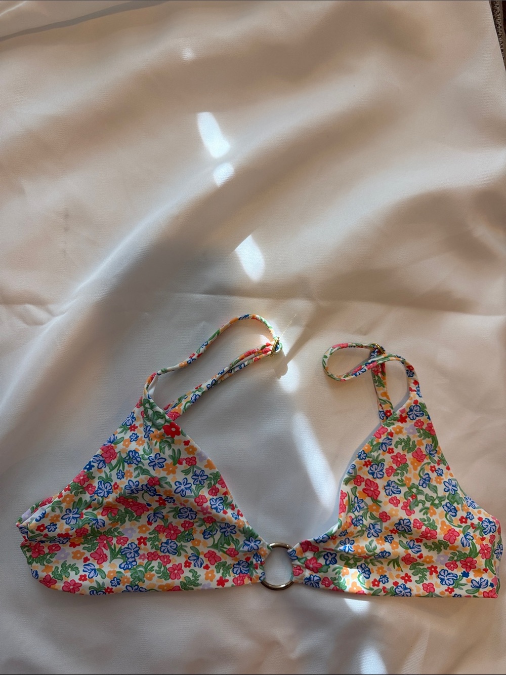 Floral Ring-Front Bikini Top — Multicolor Floral